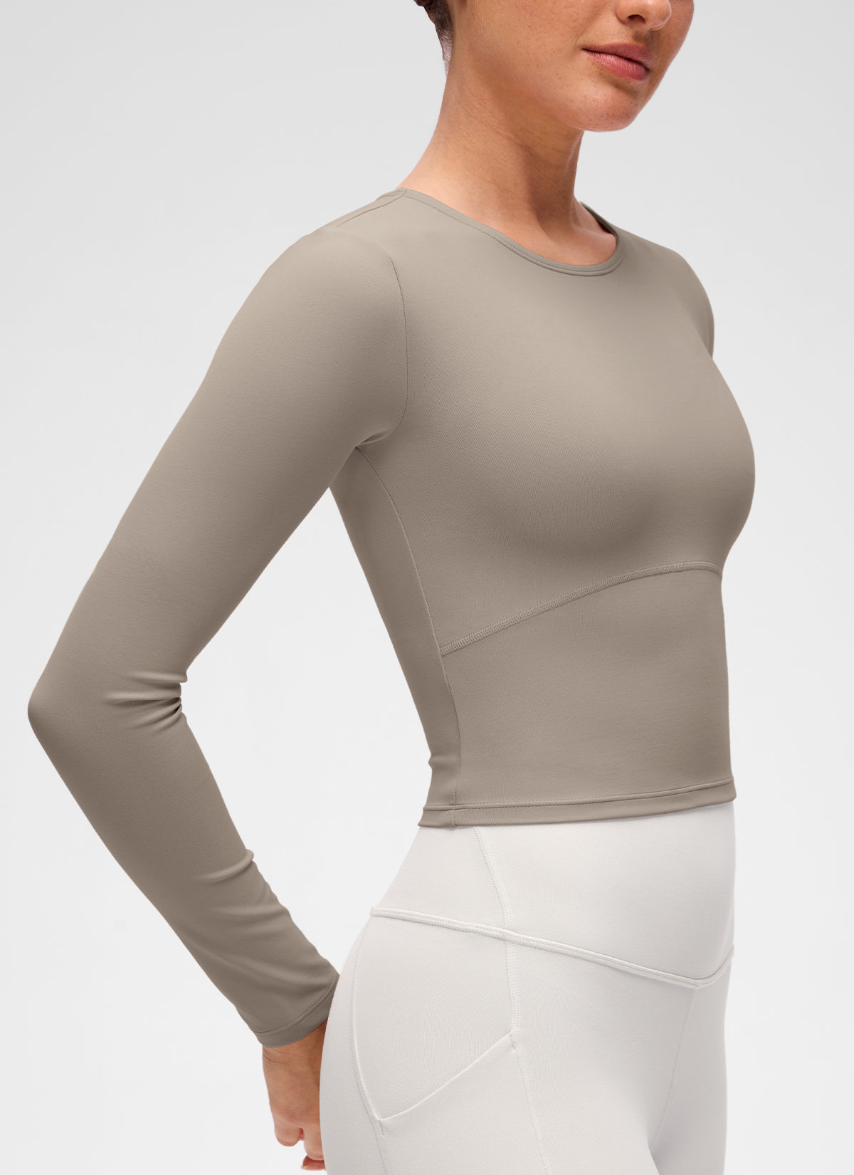 CRZ YOGA Damen Rundhalsausschnitte Leichtes Langarm Shirt Warmes Aschgrau