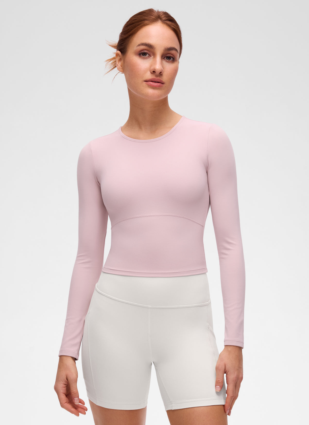 CRZ YOGA Damen Rundhalsausschnitte Leichtes Langarm Shirt Rosa Haze