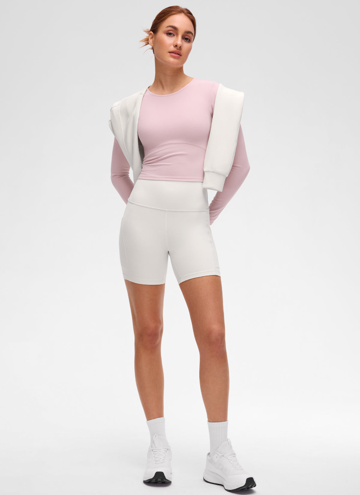 CRZ YOGA Damen Rundhalsausschnitte Leichtes Langarm Shirt Rosa Haze