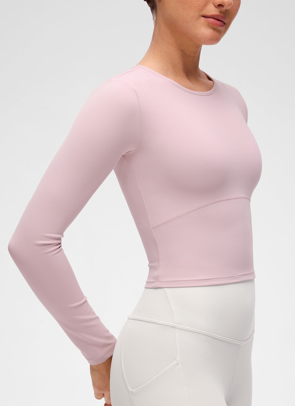 CRZ YOGA Damen Rundhalsausschnitte Leichtes Langarm Shirt Rosa Haze
