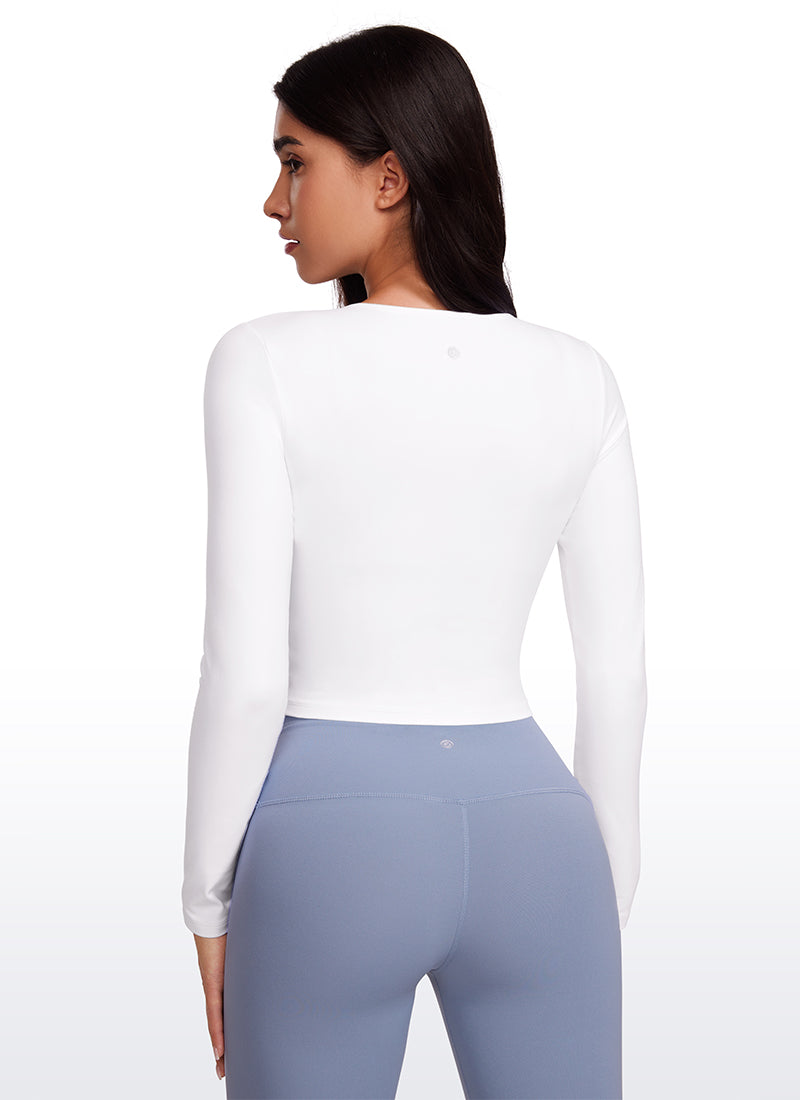 CRZ YOGA Damen Rundhalsausschnitte Leichtes Langarm Shirt Weiss