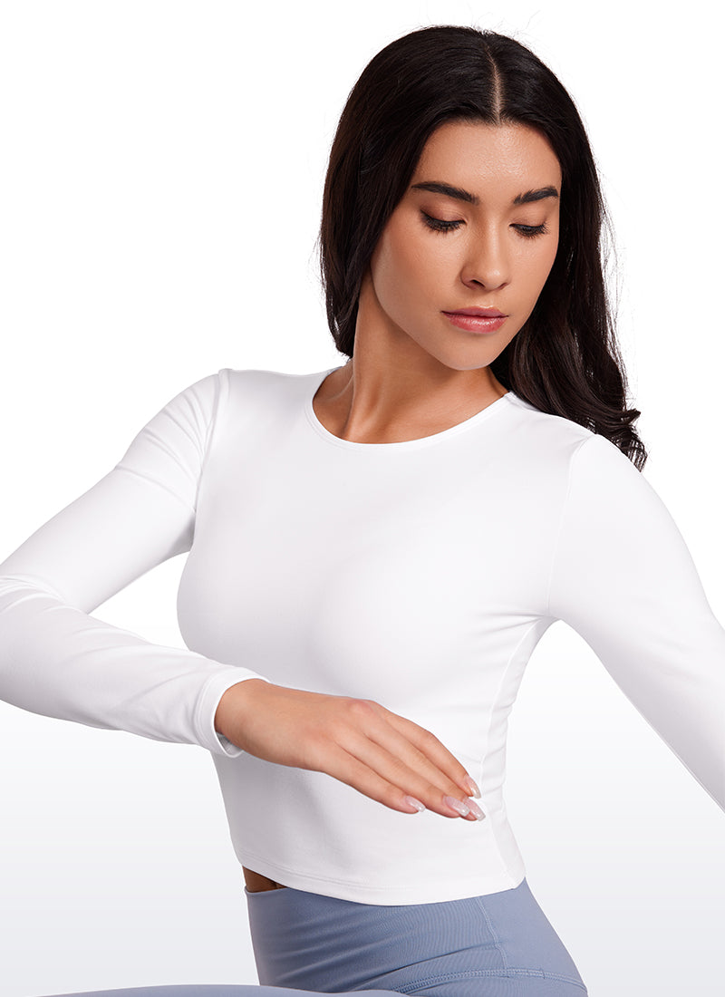 CRZ YOGA Damen Rundhalsausschnitte Leichtes Langarm Shirt Weiss