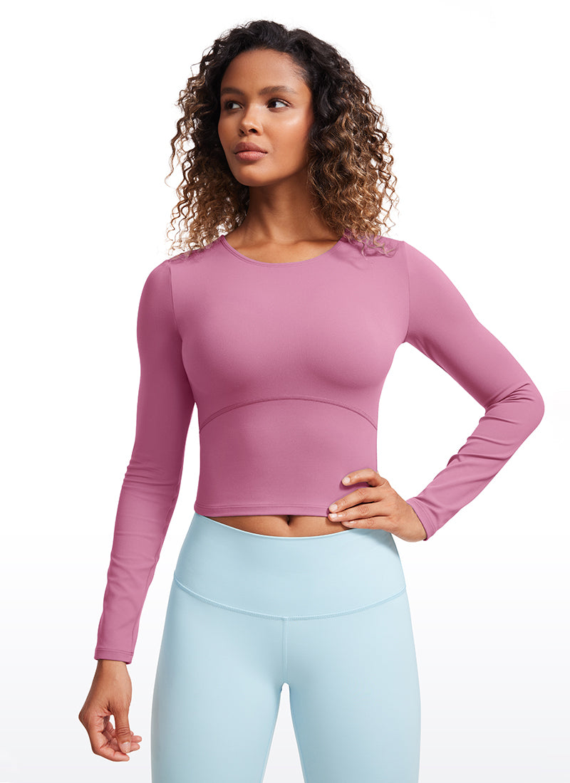 CRZ YOGA Damen Rundhalsausschnitte Leichtes Langarm Shirt Samtstaub