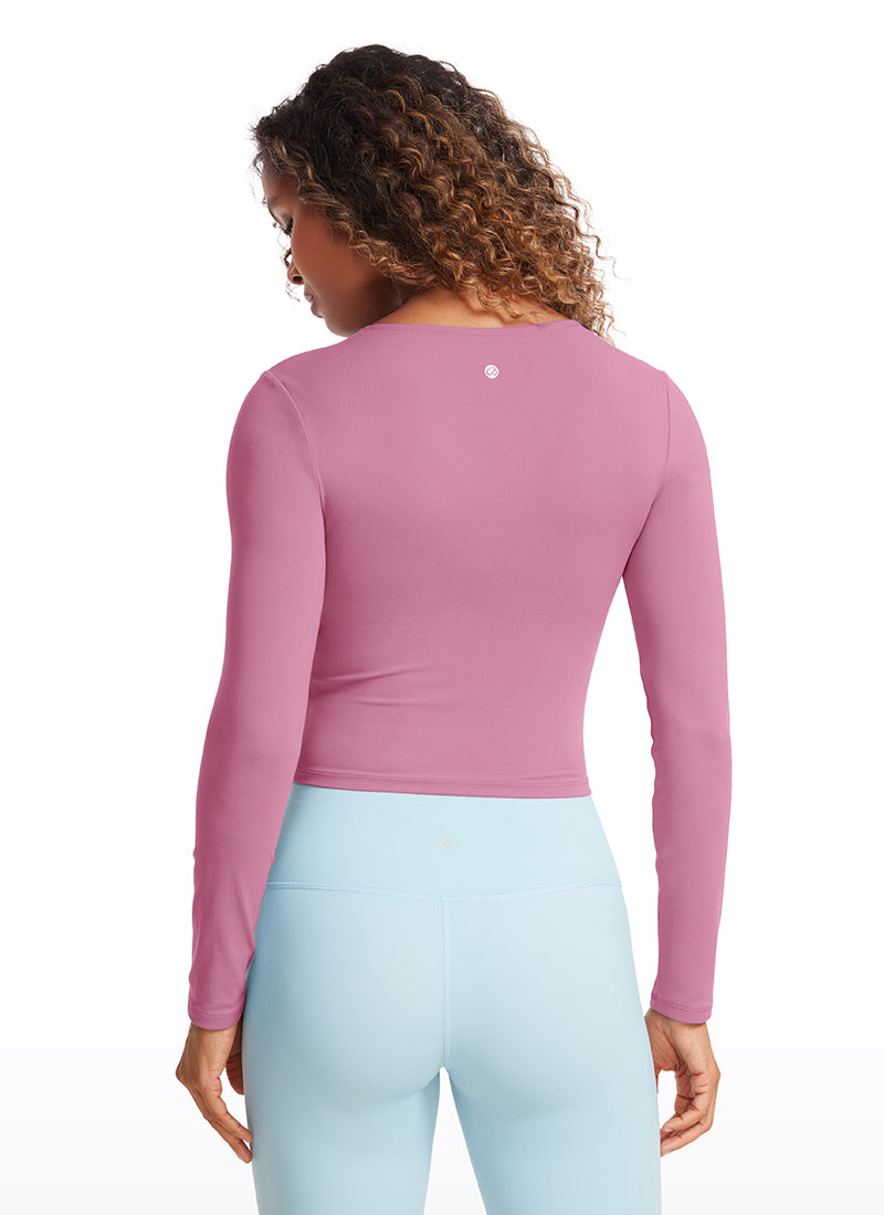 CRZ YOGA Damen Rundhalsausschnitte Leichtes Langarm Shirt Samtstaub