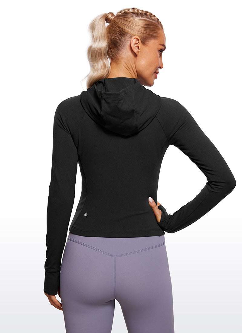 CRZ YOGA Damen Butterluxe Kapuzenpullover Hoodie Zip Up mit Daumenloch Schwarz