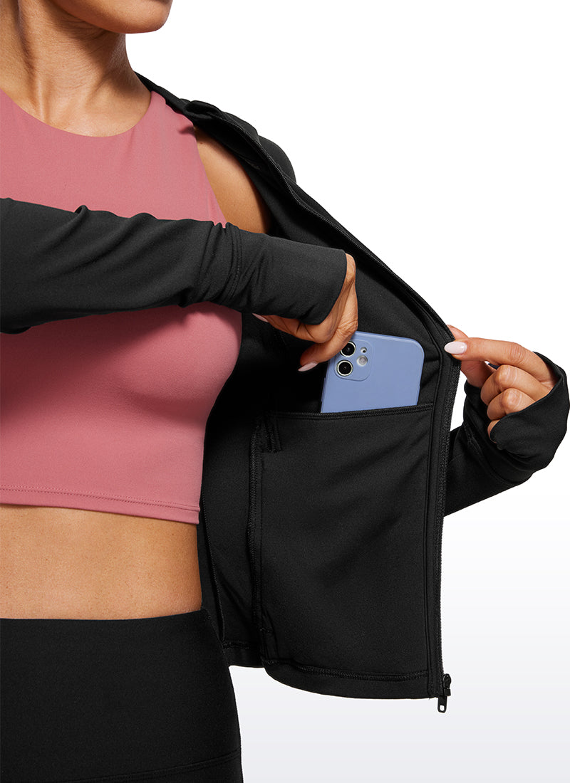 CRZ YOGA Damen Butterluxe Kapuzenpullover Hoodie Zip Up mit Daumenloch Schwarz