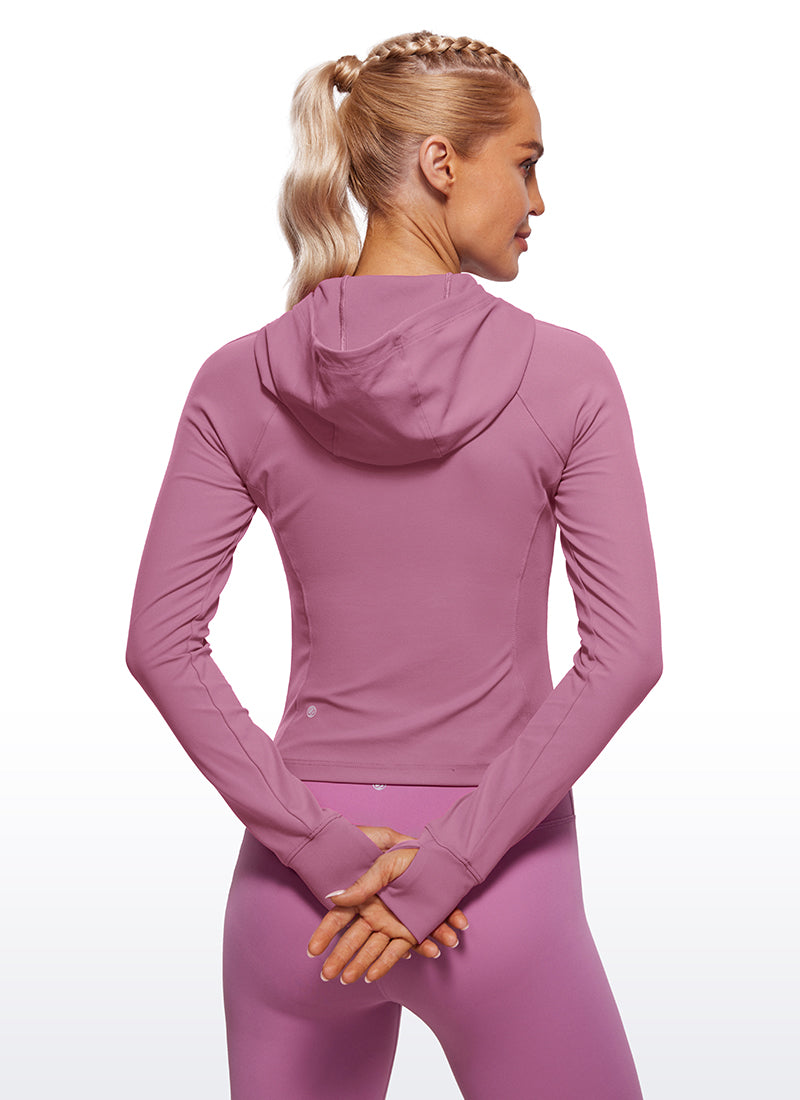 CRZ YOGA Damen Butterluxe Kapuzenpullover Hoodie Zip Up mit Daumenloch Samtstaub
