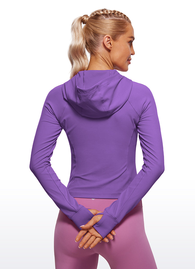 CRZ YOGA Damen Butterluxe Kapuzenpullover Hoodie Zip Up mit Daumenloch Royal Lilac