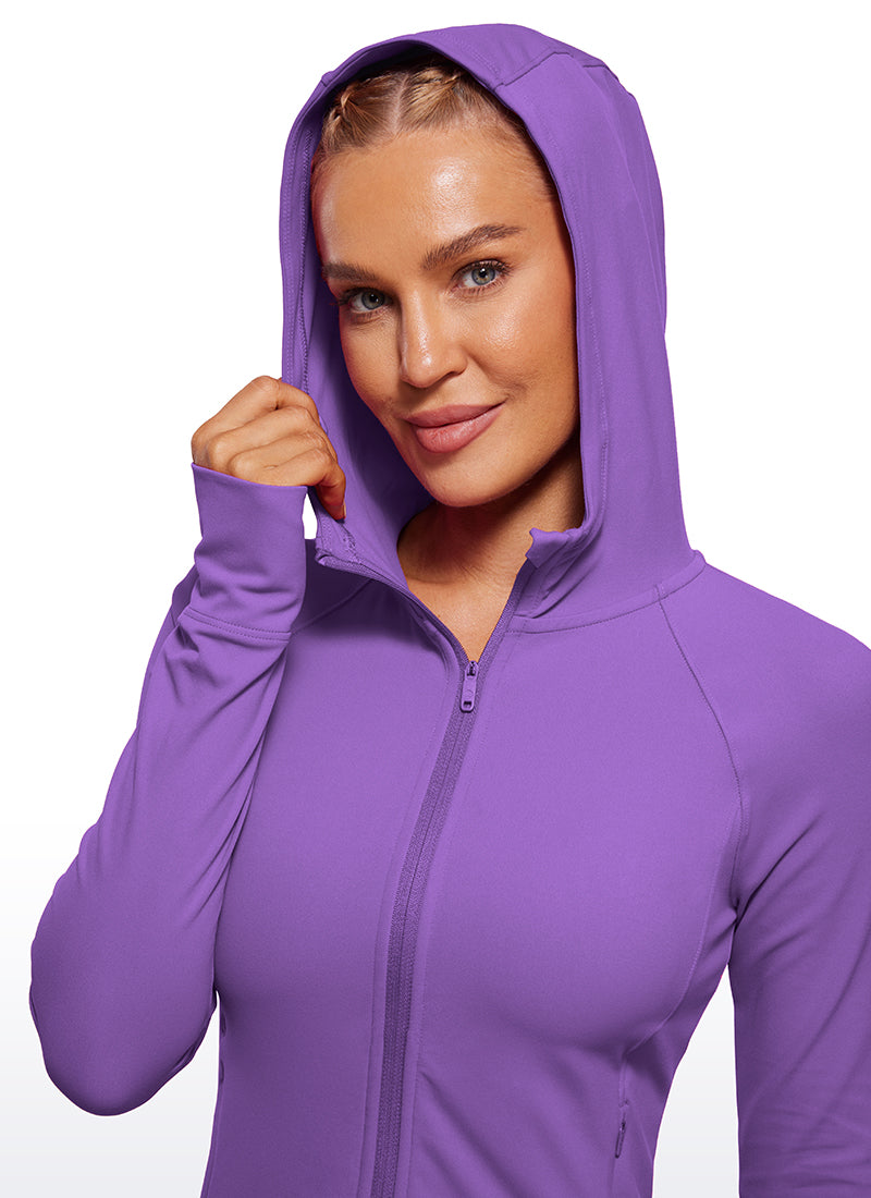 CRZ YOGA Damen Butterluxe Kapuzenpullover Hoodie Zip Up mit Daumenloch Royal Lilac