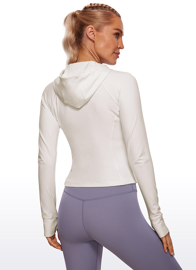 CRZ YOGA Damen Butterluxe Kapuzenpullover Hoodie Zip Up mit Daumenloch Weiße Aprikose