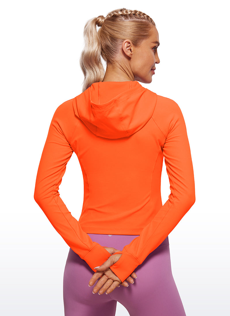 CRZ YOGA Damen Butterluxe Kapuzenpullover Hoodie Zip Up mit Daumenloch Neon Orange