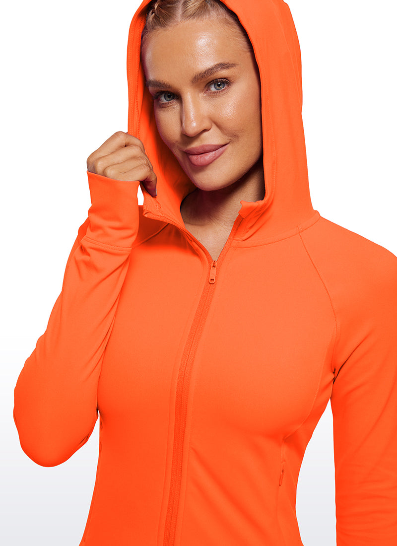 CRZ YOGA Damen Butterluxe Kapuzenpullover Hoodie Zip Up mit Daumenloch Neon Orange