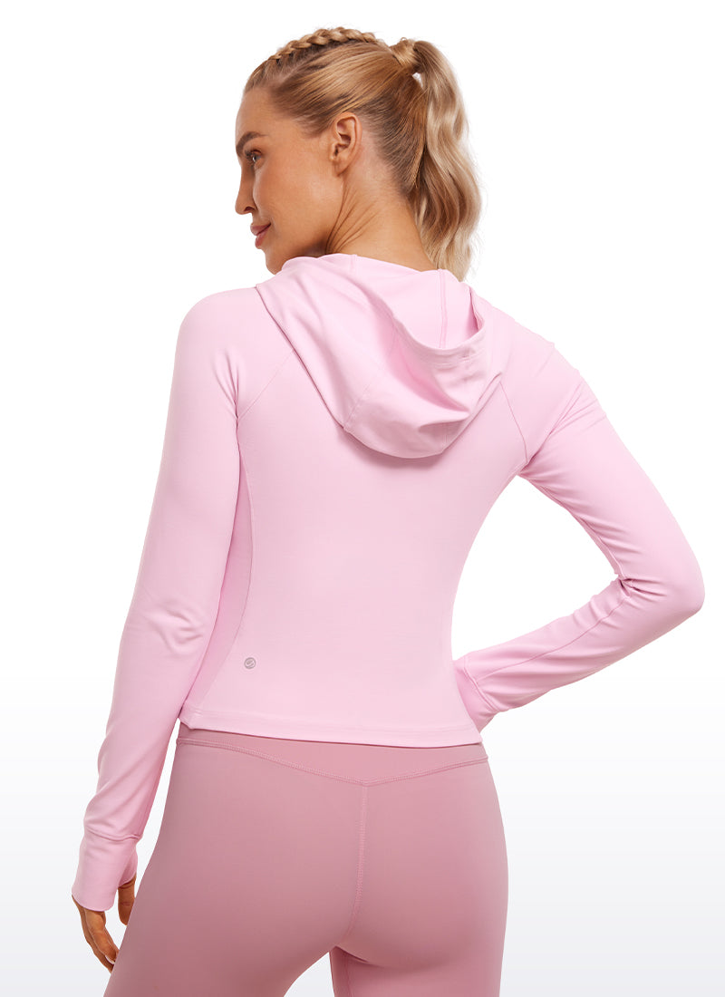 CRZ YOGA Damen Butterluxe Kapuzenpullover Hoodie Zip Up mit Daumenloch Rosa Pfingstrose