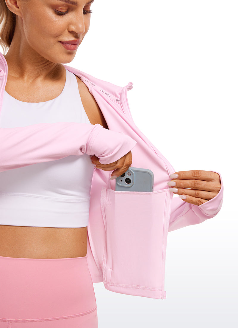CRZ YOGA Damen Butterluxe Kapuzenpullover Hoodie Zip Up mit Daumenloch Rosa Pfingstrose