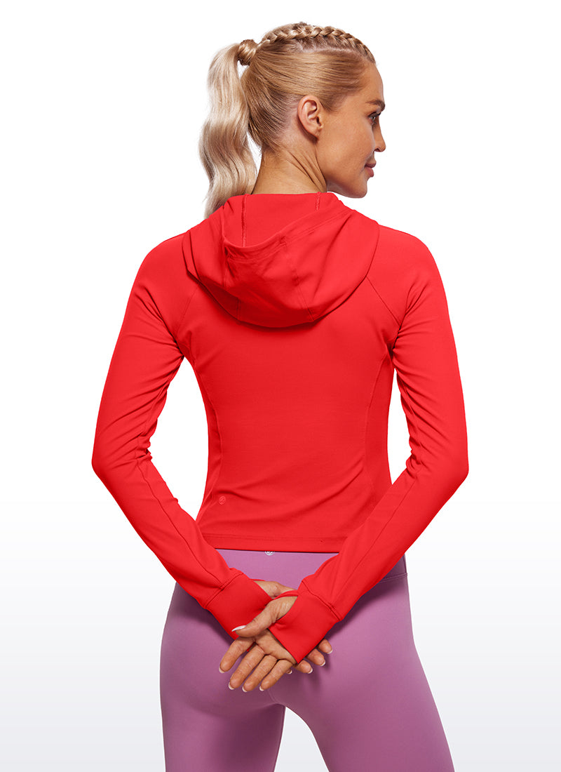 CRZ YOGA Damen Butterluxe Kapuzenpullover Hoodie Zip Up mit Daumenloch Tiefrot