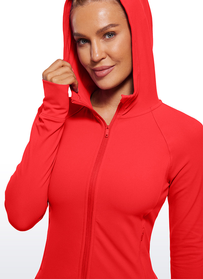CRZ YOGA Damen Butterluxe Kapuzenpullover Hoodie Zip Up mit Daumenloch Tiefrot