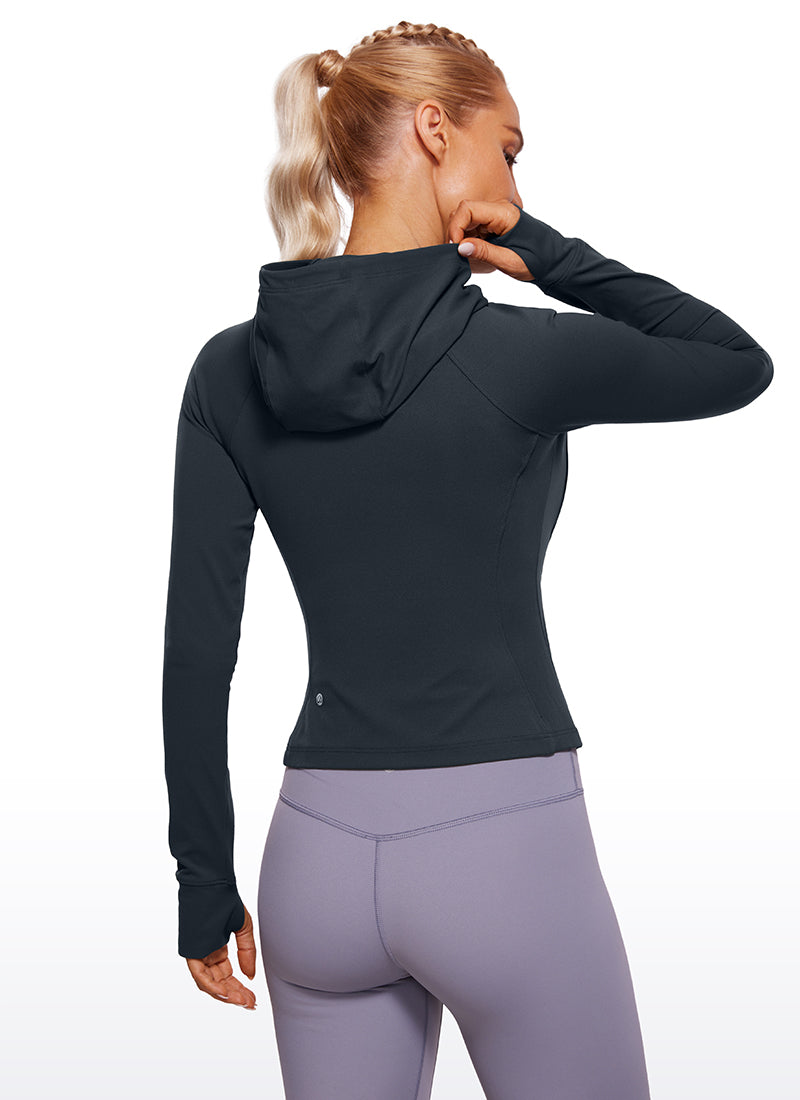 CRZ YOGA Damen Butterluxe Kapuzenpullover Hoodie Zip Up mit Daumenloch Echte Marine