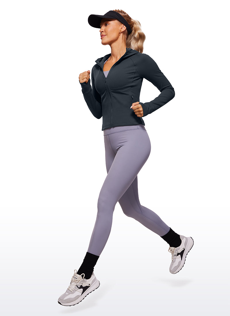 CRZ YOGA Damen Butterluxe Kapuzenpullover Hoodie Zip Up mit Daumenloch Echte Marine