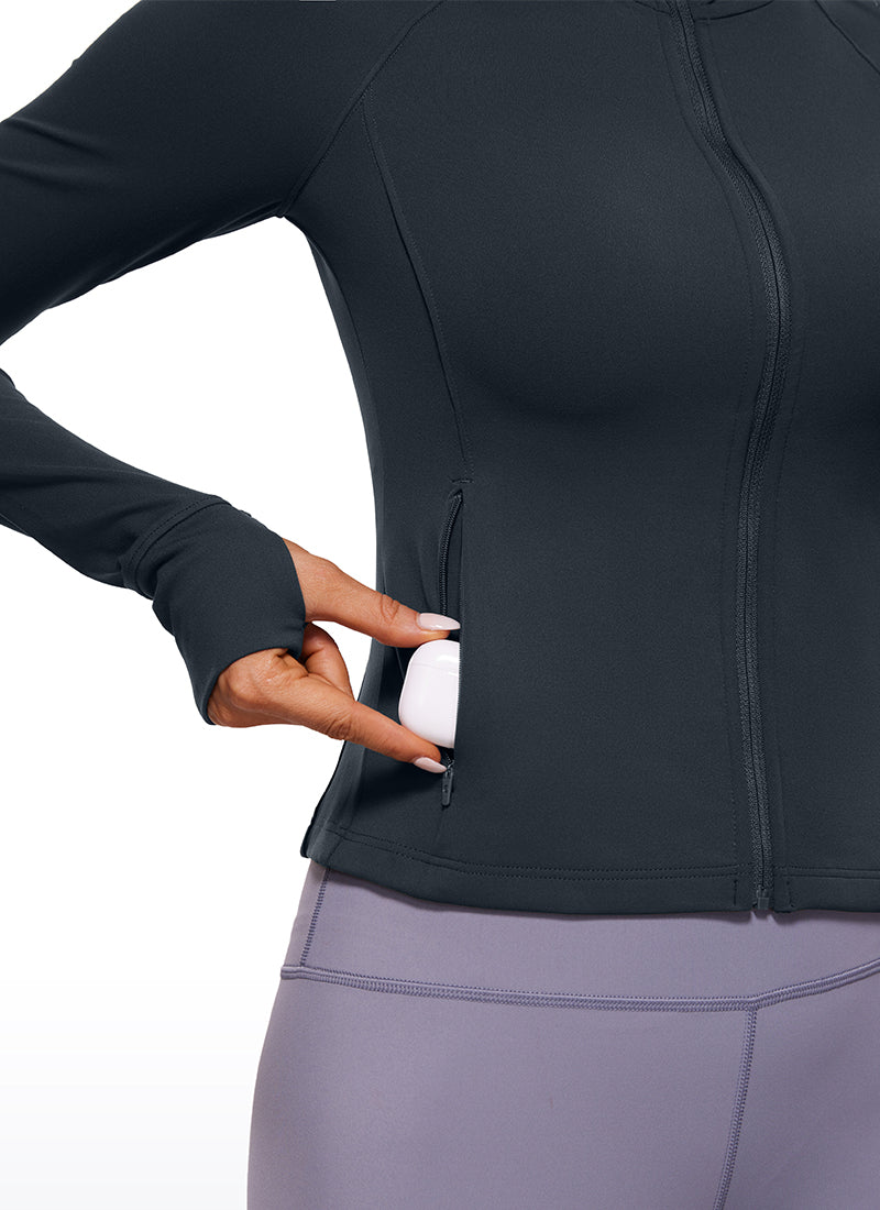 CRZ YOGA Damen Butterluxe Kapuzenpullover Hoodie Zip Up mit Daumenloch Echte Marine