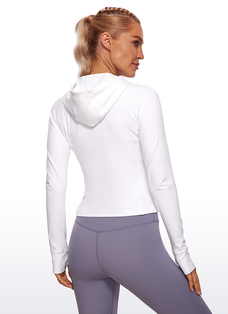 CRZ YOGA Damen Butterluxe Kapuzenpullover Hoodie Zip Up mit Daumenloch Weiss