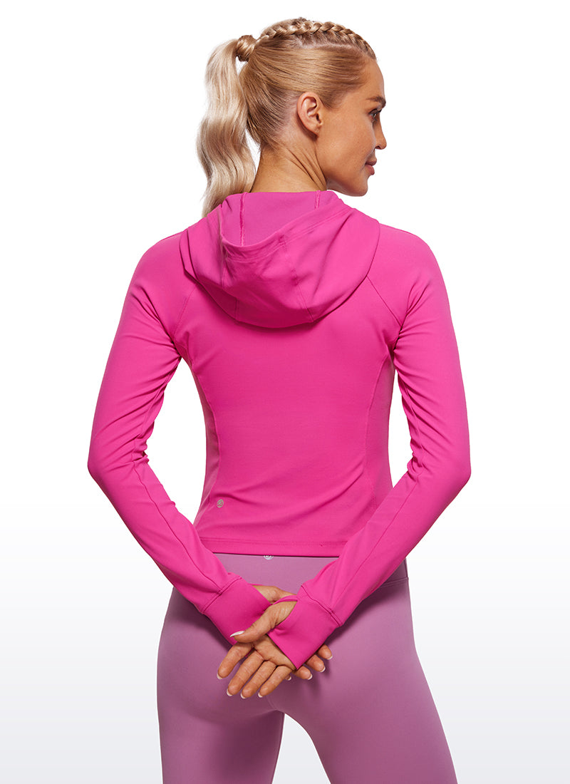 CRZ YOGA Damen Butterluxe Kapuzenpullover Hoodie Zip Up mit Daumenloch Hibiskus-Purpur