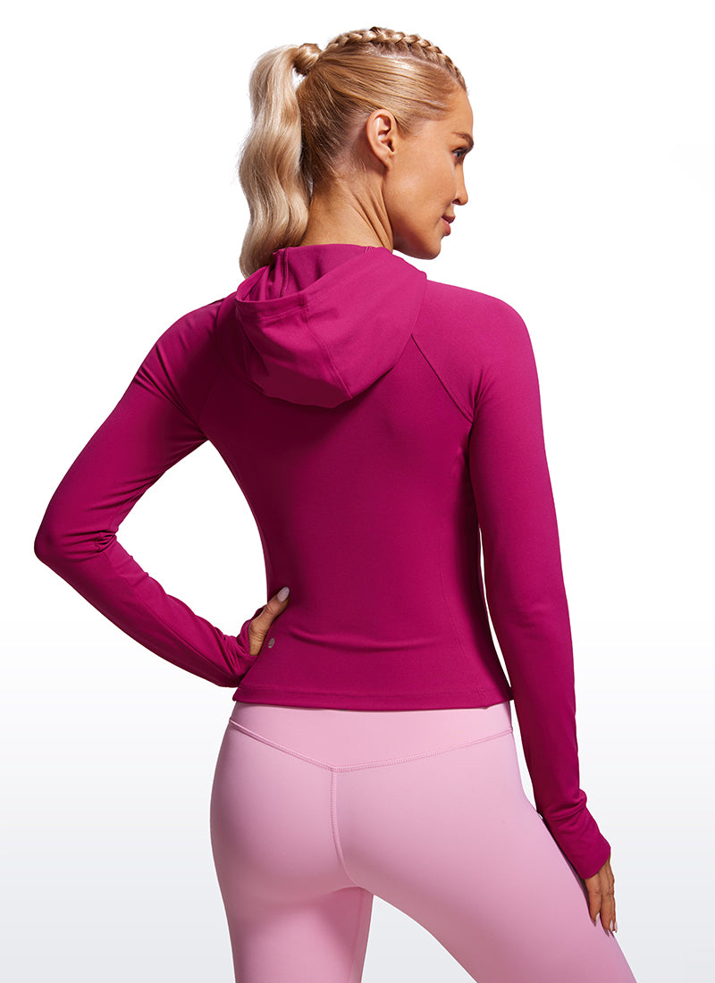 CRZ YOGA Damen Butterluxe Kapuzenpullover Hoodie Zip Up mit Daumenloch Magenta Violett