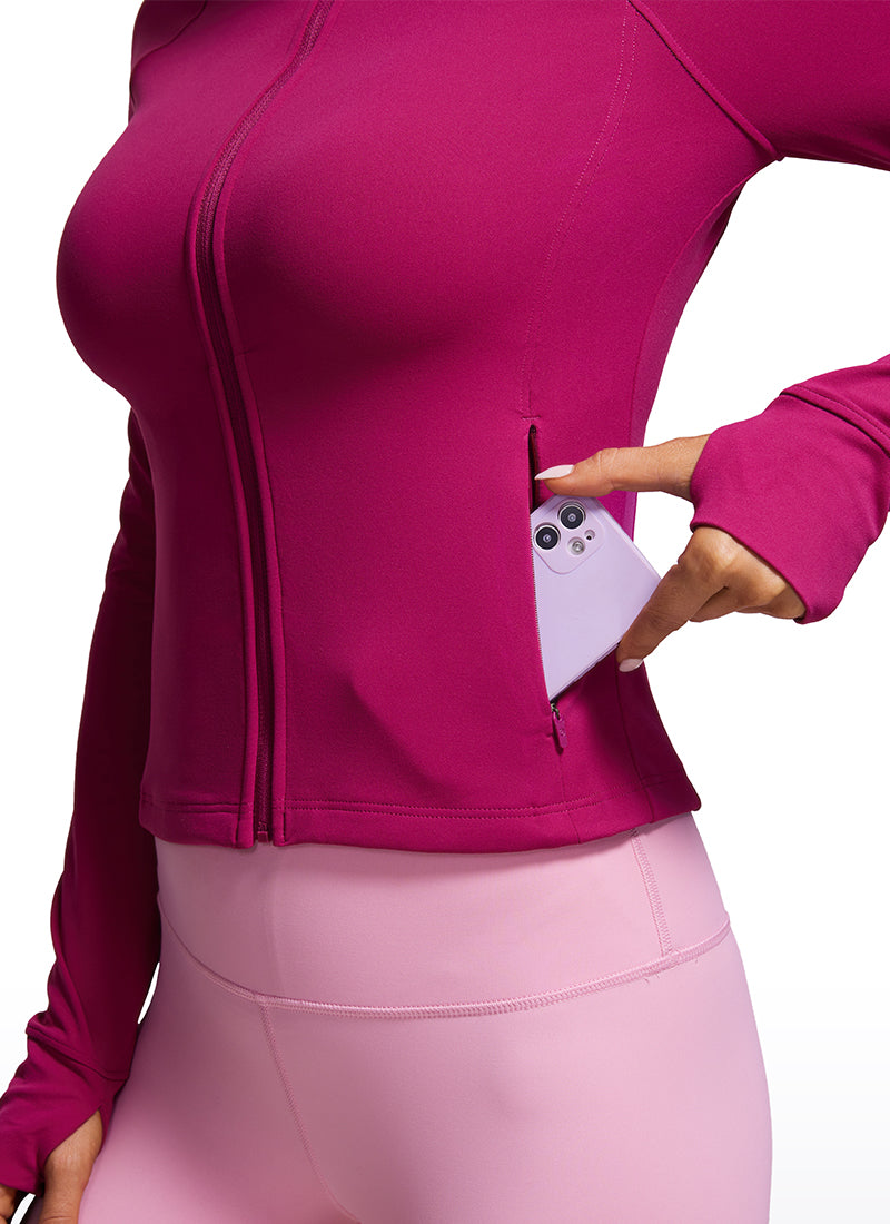 CRZ YOGA Damen Butterluxe Kapuzenpullover Hoodie Zip Up mit Daumenloch Magenta Violett