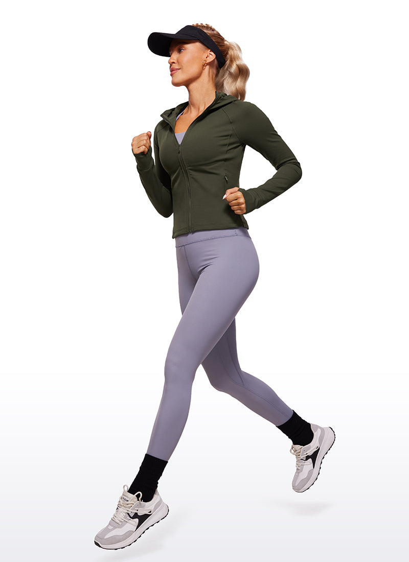 CRZ YOGA Damen Butterluxe Kapuzenpullover Hoodie Zip Up mit Daumenloch Olivgrün