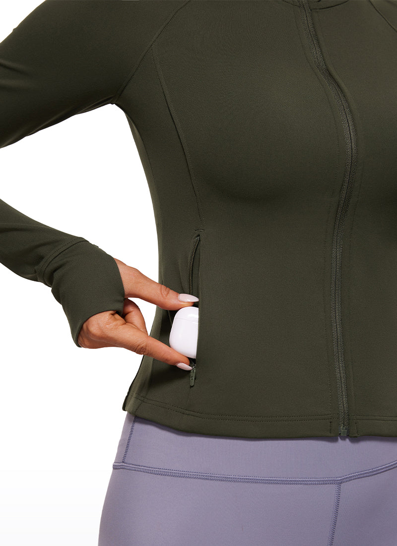 CRZ YOGA Damen Butterluxe Kapuzenpullover Hoodie Zip Up mit Daumenloch Olivgrün