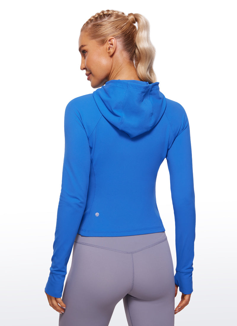 CRZ YOGA Damen Butterluxe Kapuzenpullover Hoodie Zip Up mit Daumenloch Funkelndes Blau