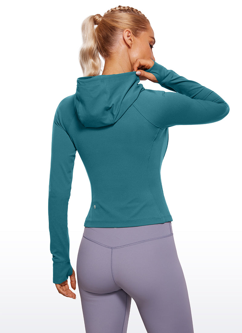 CRZ YOGA Damen Butterluxe Kapuzenpullover Hoodie Zip Up mit Daumenloch Grüne Jade