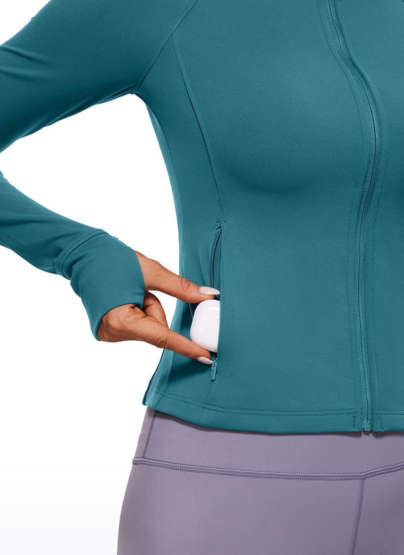 CRZ YOGA Damen Butterluxe Kapuzenpullover Hoodie Zip Up mit Daumenloch Grüne Jade