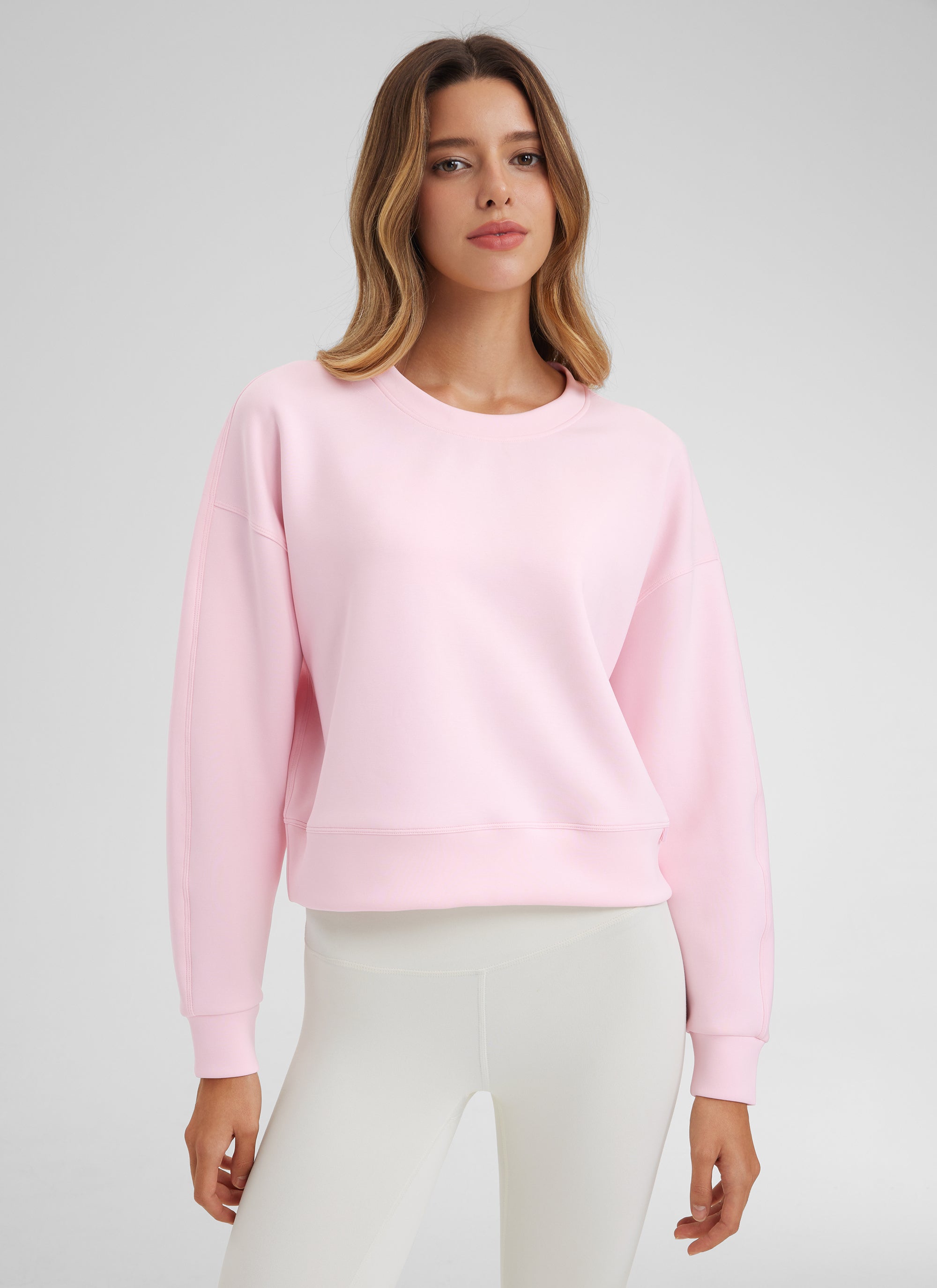CRZ YOGA Damen SoftAura Oversized Rundhalsausschnitt Sweatshirt Erdbeerrosa @model_info:Isa