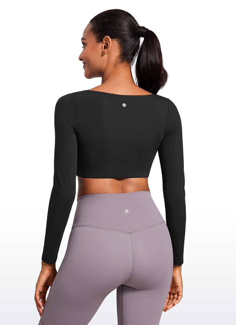 CRZ YOGA Damen Butterluxe Doppelt Gefüttert  V-Ausschnitt Cropped Hemd Schwarz