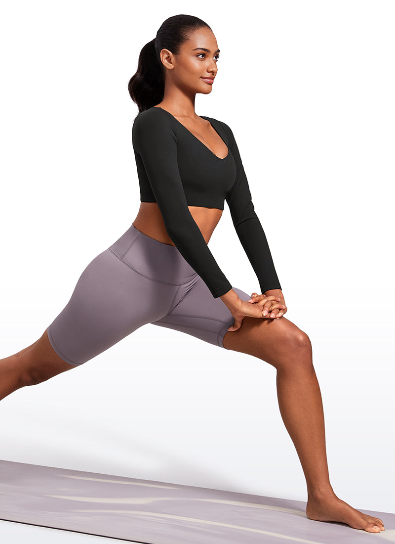 CRZ YOGA Damen Butterluxe Doppelt Gefüttert  V-Ausschnitt Cropped Hemd Schwarz