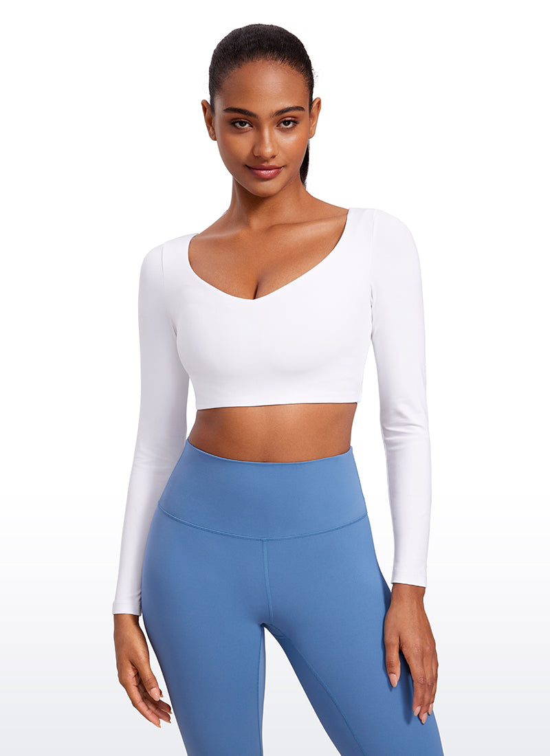 CRZ YOGA Damen Butterluxe Doppelt Gefüttert  V-Ausschnitt Cropped Hemd Weiss