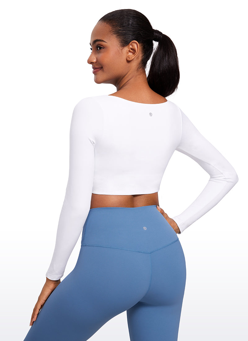 CRZ YOGA Damen Butterluxe Doppelt Gefüttert  V-Ausschnitt Cropped Hemd Weiss