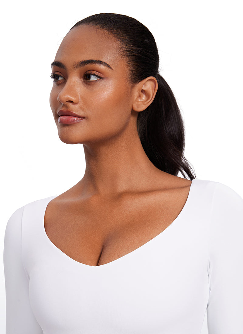 CRZ YOGA Damen Butterluxe Doppelt Gefüttert  V-Ausschnitt Cropped Hemd Weiss