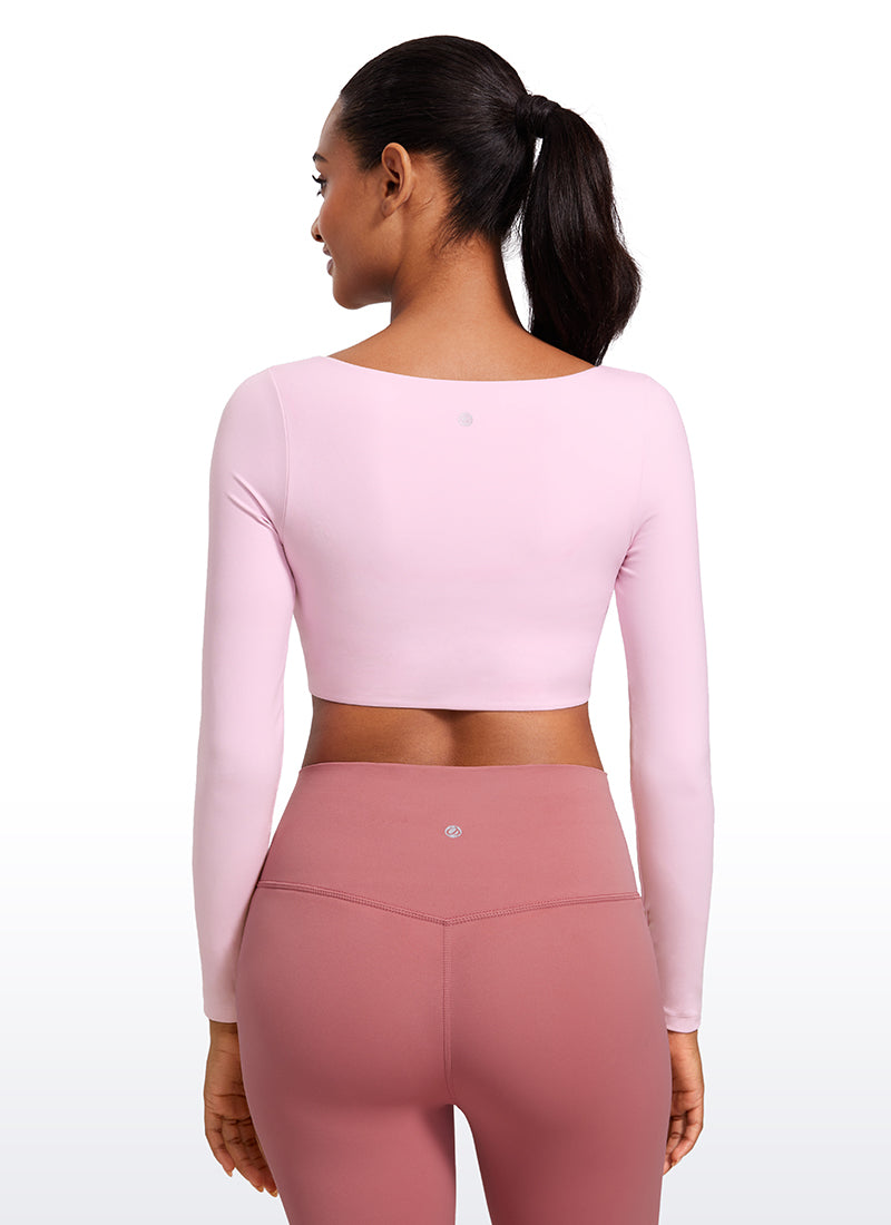 CRZ YOGA Damen Butterluxe Doppelt Gefüttert  V-Ausschnitt Cropped Hemd Rosa Pfingstrose