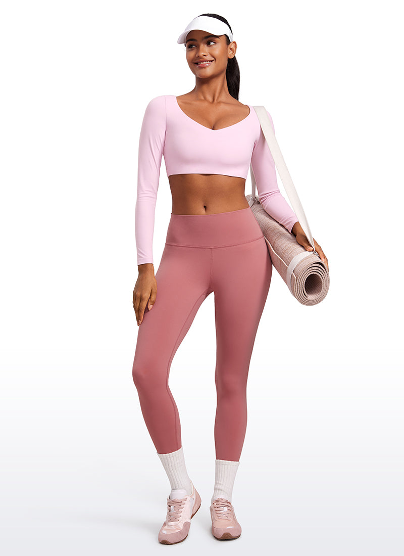 CRZ YOGA Damen Butterluxe Doppelt Gefüttert  V-Ausschnitt Cropped Hemd Rosa Pfingstrose